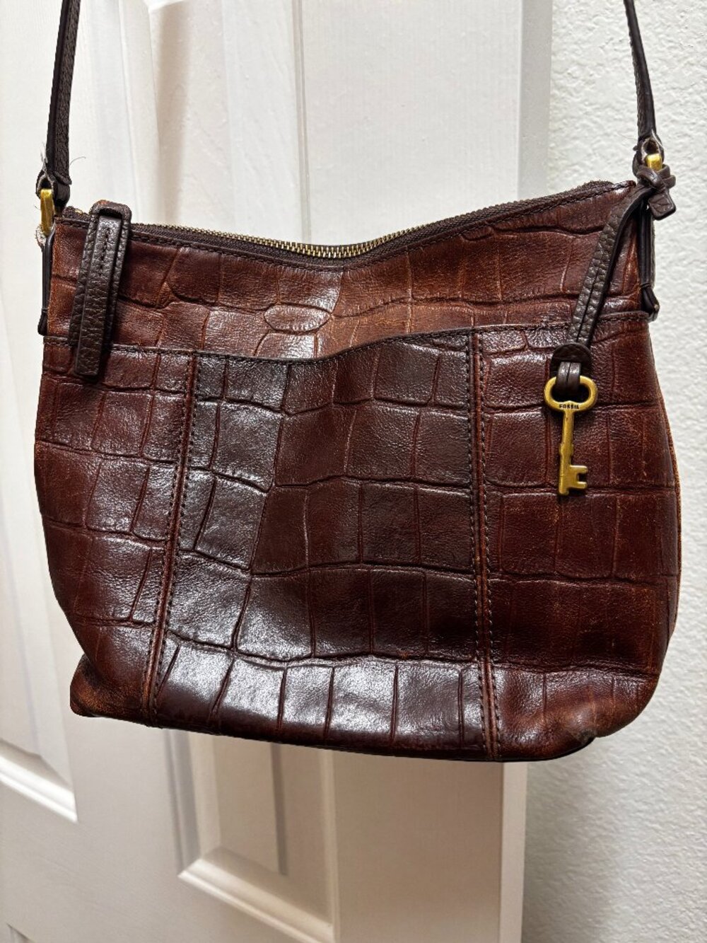 Fossil - 90's Brown Crocodile Leather Crossbody Bag
